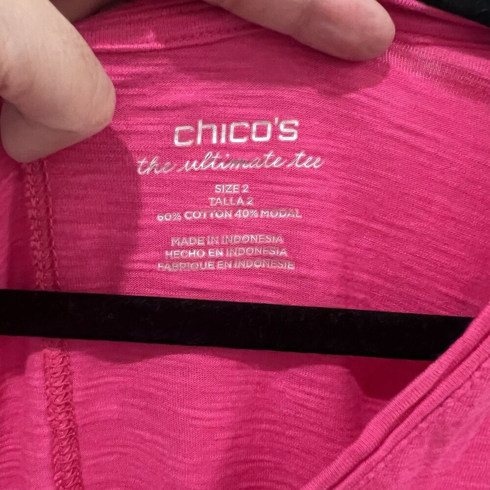 Chicos Ultimate Tee Cotton Slub T Shirt Womens Large Pink 3/4 Sleeves V Neck - Picture 2 of 6